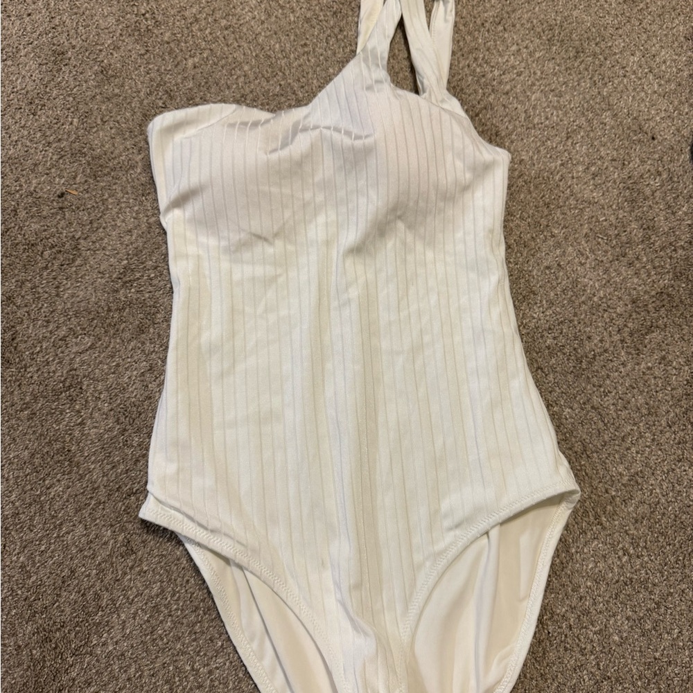White Ribbed One-Piece Swimsuit